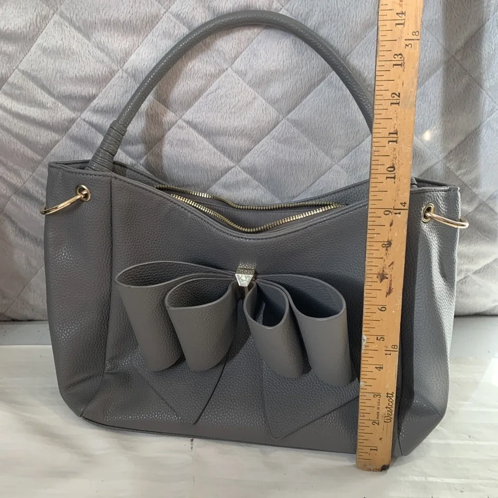 Grossi Jenna Purse Triple Compartment‎ Bowtie Satchel Hand Bag Warm Grey